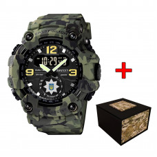 Чоловічий тактичний годинник Awarder 004 Поліція Camo Green з комбінованим циферблатом та захистом 5 ATM