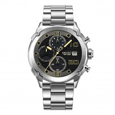 Чоловічий наручний годинник Awarder 016 Silver-Black Steel з хронографом та сталевим браслетом