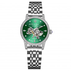 Жіночий механічний годинник Awarder 049 Silver-Green з автопідзаводом та мінеральним склом Жіночий механічний годинник Awarder 049 Silver-Green з автопідзаводом та мінеральним склом