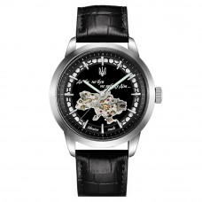Чоловічий механічний годинник Awarder 043-1 Де би не був Silver-Black Leather з сапфіровим склом