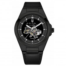 Чоловічий механічний годинник Awarder 050 Де би не був All Black Leather з автопідзаводом та шкіряним ремінцем