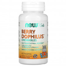 Пробіотики для дітей, Berry Dophilus, Now Foods, смак ягід, 2 млрд КУО, 60 жувальних таблеток