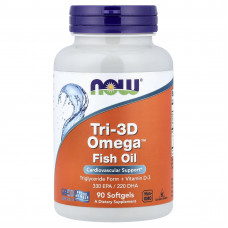 Риб'ячий жир в капсулах + D3, Tri-3D Omega, Now Foods, 330 EPA/220 DHA, 90 гелевих капсул