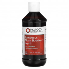 Чорна бузина, Sambucus Black Elderberry Liquid, Protocol for Life Balance, рідкий концентрат, веган, 500 мг, 237 мл