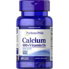 Кальцій карбонат + вітамін D, Calcium + Vitamin D, Puritan's Pride, 600 мг/125 мкг (125 МО), 60 каплет