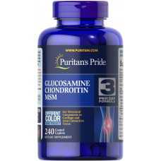 Глюкозамін хондроїтин і МСМ, Glucosamine, Chondroitin & MSM -3 Per Day Formula, Puritan's Pride, 240 каплет