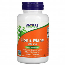 Їжовик гребінчастий, Lion's Mane, Now Foods, 60 рослинних капсул (500 мг в капсулі)