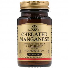 Марганець, Chelated Manganese, Solgar, хелатний, 100 таблеток