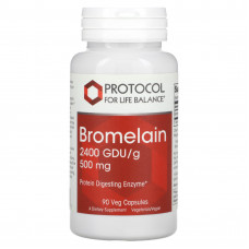 Бромелайн, Bromelain, Protocol for Life Balance, 2400 GDU/г, 500 мг, 90 рослинних капсул Бромелайн, Bromelain, Protocol for Life Balance, 2400 GDU/г, 500 мг, 90 рослинних капсул