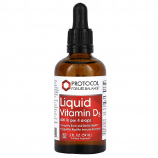 Вітамін D3, Liquid Vitamin D3, Protocol for Life Balance, рідкий, 400 МО, 59 мл