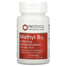 Метилкобаламін з фолієвою кислотою, Methyl B12, Protocol for Life Balance, 5000 мкг, 60 пастилок Метилкобаламін з фолієвою кислотою, Methyl B12, Protocol for Life Balance, 5000 мкг, 60 пастилок