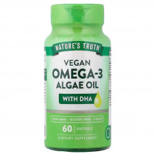 Омега-3 з олії з водоростей з ДГК, Vegan Omega-3 Algae Oil, Nature's Truth, веган, 60 веганських гелевих капсул