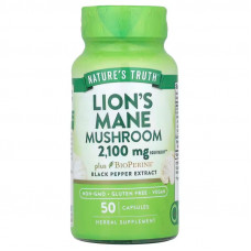 Їжовик гребінчастий, супер-гриб з біоперином, Lion's Mane Mushroom plus Bioperine, Nature's Truth, 2100 мг, 50 капсул