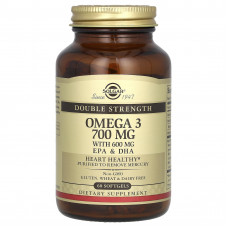 Омега-3, риб'ячий жир, Omega-3, EPA & DHA, Solgar, подвійна сила, 700 мг, 60 гелевих капсул