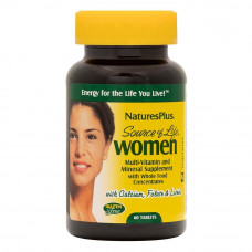 Мультивітаміни для жінок, Multi-Vitamin and Mineral, Nature's Plus, Source of Life, з цілісними харчовими концентратами, 60 таблеток Мультивітаміни для жінок, Multi-Vitamin and Mineral, Nature's Plus, Source of Life, з цілісними харчовими концентратами, 60 таблеток