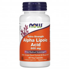 Альфа-ліпоєва кислота, Alpha Lipoic Acid, Now Foods, підвищена міцність, 600 мг, 60 вегетаріанських капсул