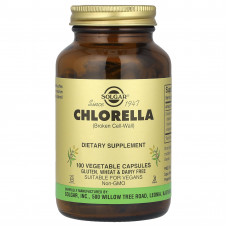 Хлорелла, Chlorella, Solgar, зламані клітинні стінки, 100 вегетаріанських капсул (520 мг у капсулі)