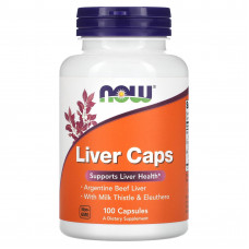 Підтримка печінки, Liver Caps, NOW Foods, з порошком яловичої печінки, 100 капсул