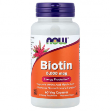 Біотин, Biotin, NOW Foods, 5000 мкг, 60 рослинних капсул Біотин, Biotin, NOW Foods, 5000 мкг, 60 рослинних капсул