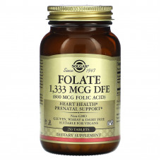 Фолат, Folate, Solgar, фолієва кислота, 1,333 мкг DFE (800 мкг), 250 таблеток