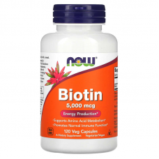 Біотин, Biotin, Now Foods, 5000 мкг, 120 вегетаріанських капсул Біотин, Biotin, Now Foods, 5000 мкг, 120 вегетаріанських капсул