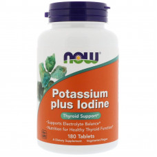 Йодид калію, Potassium Plus Iodine, Now Foods, 180 таблеток