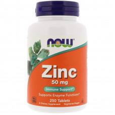 Цинк, Zinc, Now Foods, 50 мг, 250 таблеток