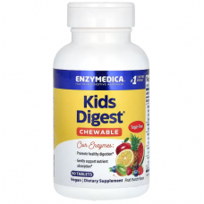 Ферменти для травлення для дітей, Kids Digest, Enzymedica, фруктовий смак, для веганів, 90 жувальних таблеток Ферменти для травлення для дітей, Kids Digest, Enzymedica, фруктовий смак, для веганів, 90 жувальних таблеток