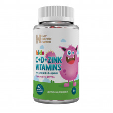 Вітаміни С+D+Цинк для дітей, Kids C+D+Zink Vitamins, My Nutri Week, смак тутті-фрутті, 60 желейних пастилок