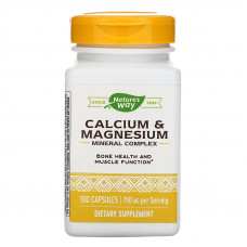 Кальцій та магній, Calcium & Magnesium Mineral Complex, Nature's Way, 750 мг, 100 капсул (250 мг у капсулі) Кальцій та магній, Calcium & Magnesium Mineral Complex, Nature's Way, 750 мг, 100 капсул (250 мг у капсулі)