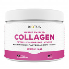 Колаген морський + гіалуронова кислота + вітамін С, Marine Sourced Collagen Peptides + Hyaluronic Acid + Vitamin C, Biotus, 5000 мг, 206 г Колаген морський + гіалуронова кислота + вітамін С, Marine Sourced Collagen Peptides + Hyaluronic Acid + Vitamin C, Biotus, 5000 мг, 206 г