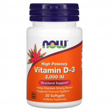 Вітамін D-3, Vitamin D-3, Now Foods, високоефективний, 50 мкг (2000 МО), 30 гелевих капсул
