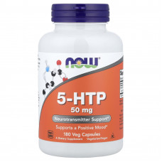 5-HTP, 5-гідрокситриптофан, 5-HTP, Now Foods, 50 мг, 180 вегетаріанських капсул