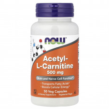 Ацетил L-карнітин, Acetyl-L-Carnitine, Now Foods, 500 мг, 50 вегетаріанських капсул