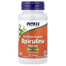 Спіруліна, Spirulina, Now Foods, сертифікована, органічна, 500 мг, 100 таблеток