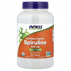 Спіруліна, Spirulina, NOW  Foods, сертифікована, органічна, 500 мг, 500 таблеток
