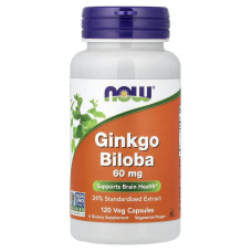 Гінкго Білоба, Ginkgo Biloba, NOW Foods, 60 мг, 120 вегетаріанських капсул