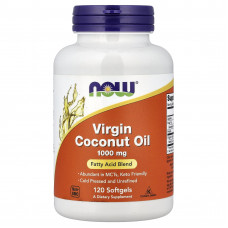 Кокосова олія, Coconut Oil, Now Foods, першого віджиму, 1000 мг, 120 гелевих капсул