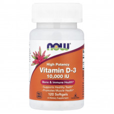 Вітамін D-3, Vitamin D-3, NOW Foods, високоефективний, 10000 МО, 120 гелевих капсул