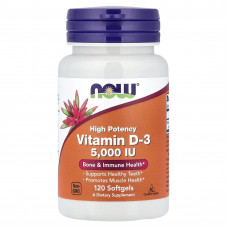 Вітамін D-3, Vitamin D-3, NOW Foods, високоефективний, 125 мкг (5000 МО), 120 гелевих капсул