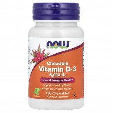 Вітамін D-3, Vitamin D-3, Now Foods, смак м'яти, 5000 МО, 120 жувальних таблеток