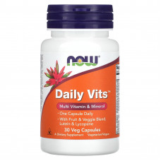 Мультивітаміни та мінерали, Daily Vits, Now Foods, 1 на день, 30 вегетаріанських капсул