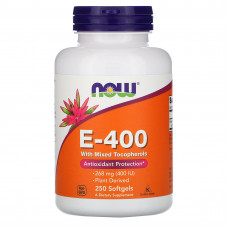 Вітамін Е зі змішаними токоферолами, E-400, Now Foods, 268 мг (400 МО), 250 гелевих капсул