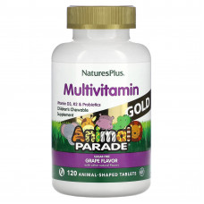 Вітаміни для дітей, Children's Chewable Multi-Vitamin, Nature's Plus, Animal Parade, смак винограду, 120 таблеток у формі тварин