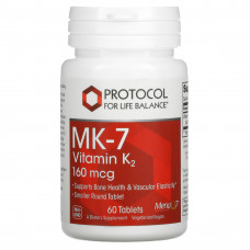 MK-7 Вітамін K2, MK-7 Vitamin K2, Protocol for Life Balance, 160 мкг, 60 таблеток MK-7 Вітамін K2, MK-7 Vitamin K2, Protocol for Life Balance, 160 мкг, 60 таблеток