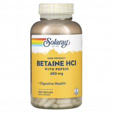 Бетаїн HCl + пепсин, HCL with Pepsin, Solaray, високоефективний, 650 мг, 250 вегетаріанських капсул Бетаїн HCl + пепсин, HCL with Pepsin, Solaray, високоефективний, 650 мг, 250 вегетаріанських капсул