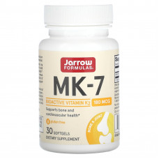 MK-7, активна форма вітаміну K2, Vitamin K2, Jarrow Formulas, 180 мкг, 30 капсул MK-7, активна форма вітаміну K2, Vitamin K2, Jarrow Formulas, 180 мкг, 30 капсул