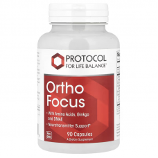 Підтримка роботи мозку та когнітивних функцій, Ortho Focus, Protocol for Life Balance, З амінокислотами, гінкго та ДМАЕ, 90 капсул Підтримка роботи мозку та когнітивних функцій, Ortho Focus, Protocol for Life Balance, З амінокислотами, гінкго та ДМАЕ, 90 капсул