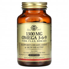 Омега 3-6-9, Omega 3-6-9, Solgar, 1300 мг, 60 гелевих капсул