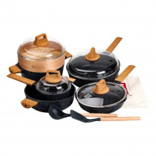 Набір посуду MGC 2 каструлі, 2 сковороди, сотейник, пароварка, ополоник, лопатка, фартух HP-4-412BL Набір посуду MGC 2 каструлі, 2 сковороди, сотейник, пароварка, ополоник, лопатка, фартух HP-4-412BL